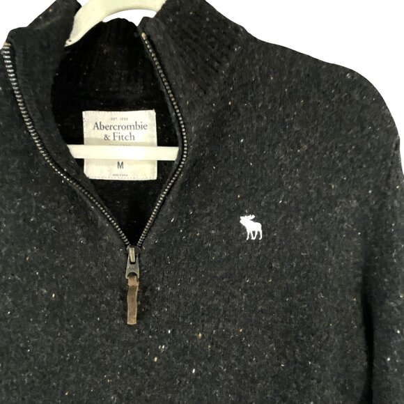 Abercrombie & Fitch Mens Half-Zip Sweater M Wool Blend Black Ribbed Pullover - Picture 2 of 6